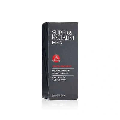 Image of Super Facialist Moisturiser for Men with Hyaluronic Acid &amp; SPF 10 Sun Cream Hydrate Repair Skin Shea Butter, Vitamin A C, Vegan Friendly, 75 ml