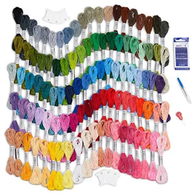 Image of Avenfair Embroidery Threads 100 Skeins per Pack, Multi Color Floss, Cross Stitch Threads, Friendship Bracelet with Free Needles, Floss Bobbins (100 Colors)