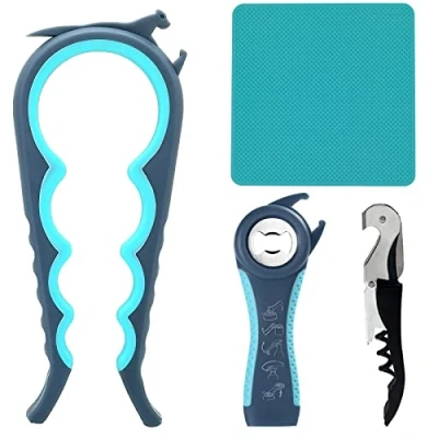 Image of Otstar Jar Opener Bottle Can and Corkscrew in One, Deal for Weak Hands Arthritis Elderly Children
