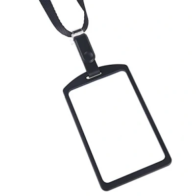 Image of Aluminum Badge Holder with Detachable Neck Lanyard/Strap for ID Card, Working Name Tag (Black)