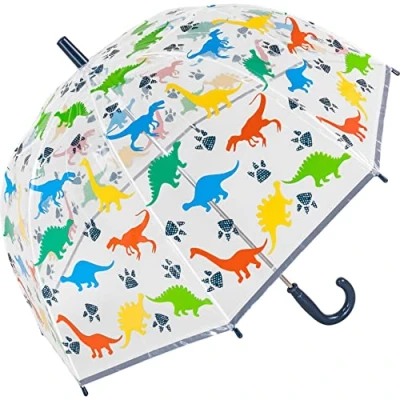 Image of Childrens Dinosaur Clear Dome Umbrella