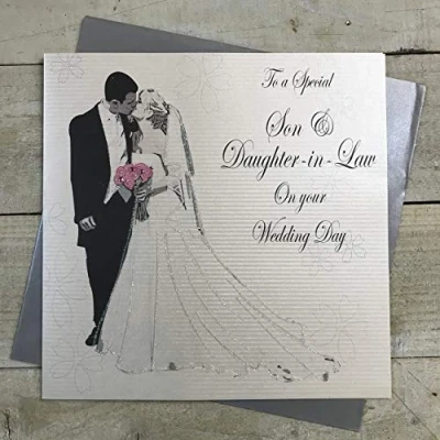 Image of white cotton cards Bride &amp; Groom to A Special Son Daughter in Law Day Handmade Wedding Card, Large, XWB100S