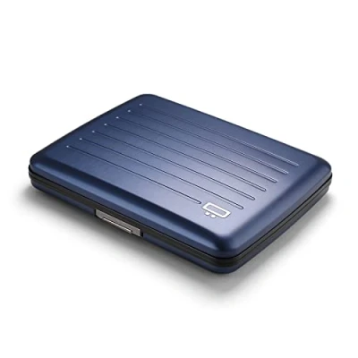 Image of ÖGON Aluminium Wallet Smart case V2 Large Version Hidden Compartment for Coins and banknotes RFID Blocking Card Holder Up to 10 Cards, Receipts Tickets Navy Blue