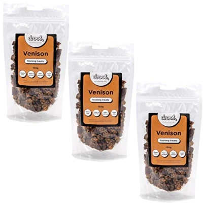 Image of Drool Pet Products 100% Pure Dried Fresh Meat Venison Triple Pack Training Treats for Dogs 3 x 150g Air Nibbles Dog Chews &amp; Puppies
