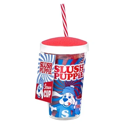 Image of Slush Puppie Cup and Straw. 500ml Capacity with Screw Tight Lid &amp; Reuseable Bendy Enjoy Your Favourite Slushies. Officially Licensed Merchandise.