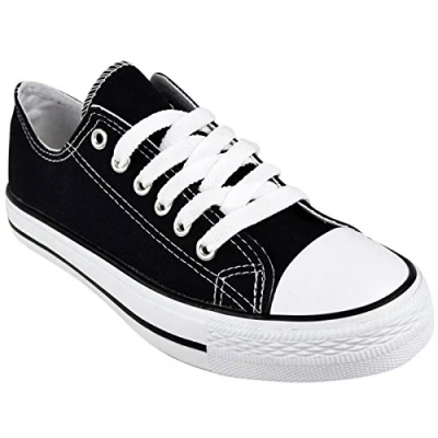 Image of Shop Online Womens Ladies Canvas Shoes Lace Up Casual Flat Sneaker Plimsoll Pumps Low Top Gym Sports Trainers Lightweight (4UK, Black)