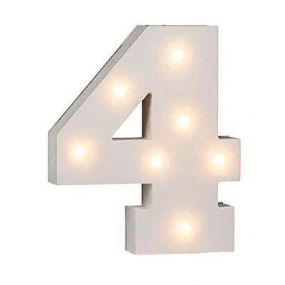 Image of OOTB Illuminated Number 4 Light with 7 LED, Wood, White