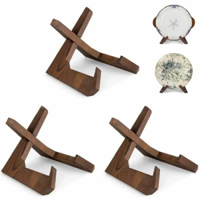 Image of ANBOXIT Bowl Stands for Display, 3 Pack 6,5 Inch Plate Stand, Wooden Easel Frame Holder, Display Stand Large Deep Bowls Platters and Dishes, 23 x 20 16,7cm (For under 12,7cm in Depth)