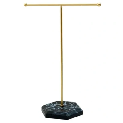 Image of JJiaoLinin Jewellery Organiser Stand, Hanging Jewelry Organizer, Metal T Bar Necklace Display Stand with Marble Pattern Tray, for Earrings, Bracelets, Rings and Watches