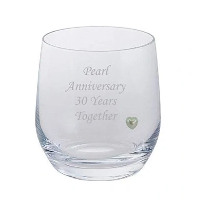 Image of 2 Pearl Anniversary 30 Years Together Pair of Dartington Tumblers Brandy Glasses with Gem Heart