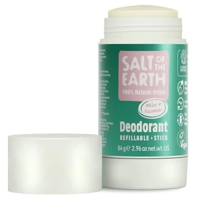 Image of Salt Of the Earth Refillable Natural Deodorant Stick, Melon &amp; Cucumber 100% Natural, Fragrance Free, Vegan Long Lasting Protection. Suitable for Men, Women Kids. Improved formula 84g