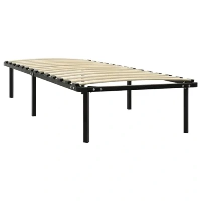 Image of vidaXL Single Metal Bed Frame 100x200 cm, Industrial Style Bedroom Furniture, Black Steel with Storage Space