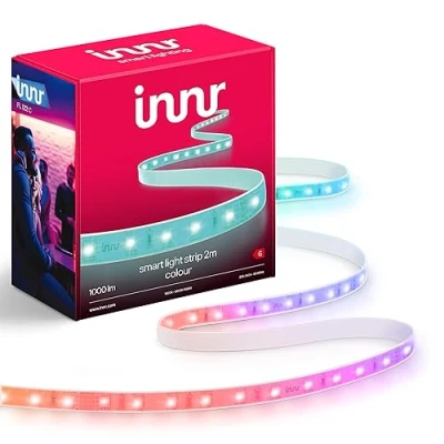 Image of Innr Zigbee LED Strip Light 2m, Works with Hue* and Alexa (Hub Required), Self Adhesive, RGB Lights, White &amp; Colour, Warm to Cool (1800K 6500K), Indoor Smart Strip, 1000 lm