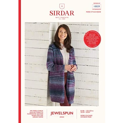 Image of Sirdar Jewelspun Aran Knitting Pattern Booklet 10029 Long Line Jacket