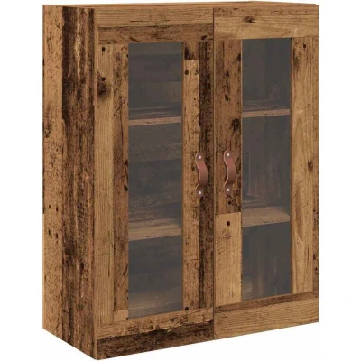Image of vidaXL Wall Mounted Cabinet with Glass Doors Old Wood 69,5x34x90 cm