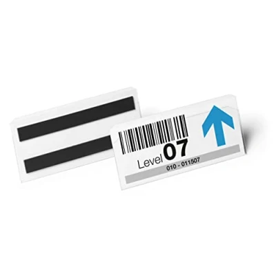Image of Durable Hard Cover Ticket Holder Magnetic Label 150 x 67mm Pack of 10 Transparent Perfect for Labelling Shelves and Racking