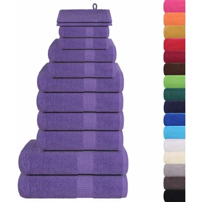 Image of vidaXL 12 Piece Towel Set Purple 360 gsm 100% Cotton