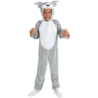 Image of Smiffys Dog Costume, Grey with Hooded Jumpsuit, Children&#039;s Animal Fancy Dress, Dress Up Costumes