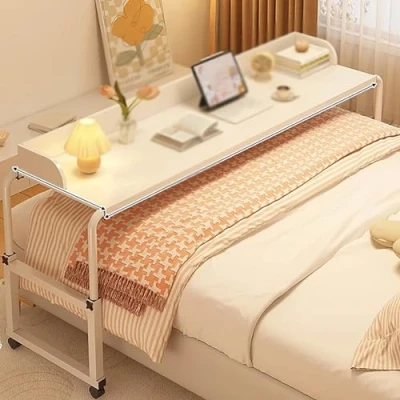 Image of Over The Bed,Table with Wheels,Over Bed Table,overbed Table King Size Bed,overbed Desk nover Wheels Adjustable Height Mobile Cross Table, Suitable for Anywhere in Home.