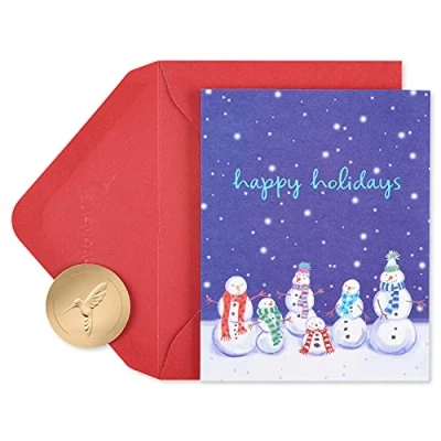 Image of Papyrus Christmas Cards Boxed, Happy Holidays Snowmen Glitter Free (20 Count)