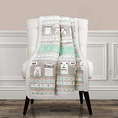 Image of Lush Decor Llama Stripe Fuzzy Reversible Sherpa Throw Blanket 60 x 50, Pink &amp; Turquoise