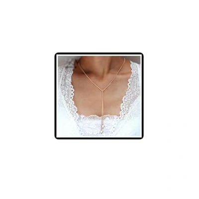 Image of Triangle Tassels Pendant Necklace Geometric Lariat Y Shape Sweater Chain Jewelry for Women Girls Teens (Gold)