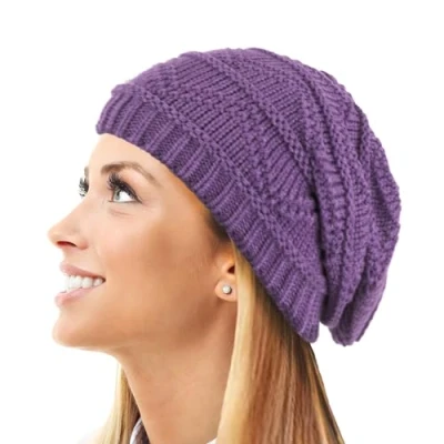 Image of TOSKATOK Ladies Knit Slouch Winter Hat/Beanie Purple A