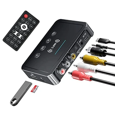 Image of Mokeum Bluetooth 5.0 Audio Adapter, M6 NFC Transmitter Receiver FM 3 in 1, 3.5mm AUX/RCA Wireless for TV, PC, Speaker, Smart Phones Plug and Play