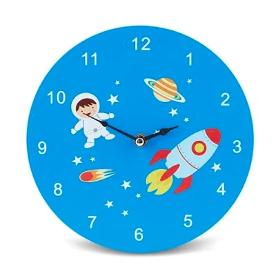 Image of Mousehouse Gifts Kids Working Wooden Wall Clock in a Space, Spaceman, Rocket Theme (Space)