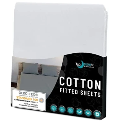 Image of Dreamzie Fitted Sheet 100% Polyester Soft Peach Skin &amp; Large Elastic Corners For Mattress Super King 180 x 200 cm Alabaster White Certified OEKO TEX Free of Chemical Products 2 Year Warranty