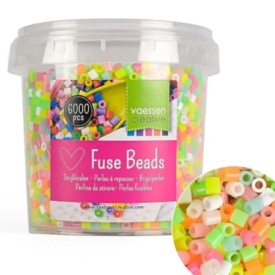 Image of Vaessen Creative Fuse Beads, Neon Glow Mix, Set of 6000 Pieces for DIY Crafts with Kids, Making Jewelry, Homemade Decorations and Other Crafty Ideas, 5mm