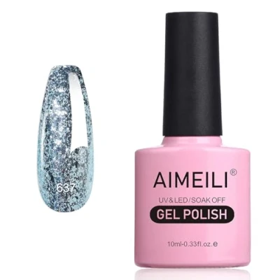 Image of AIMEILI Glitter Gel Nail Polish, UV/LED Soak Off Sparkly Shiny Polish French Gel, Lamp Art Manicure Salon DIY at Home, Long Lasting &amp; Easy to Apply 10ML (637)
