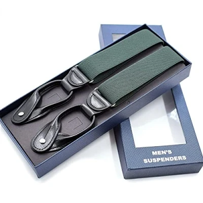 Image of PONERY Mens Braces Y Shape 3.5 Suspenders Men Adjustable 6 Button Suspender Elastic Strap Pants Trousers Leather Pu Couple Gift,Military Green