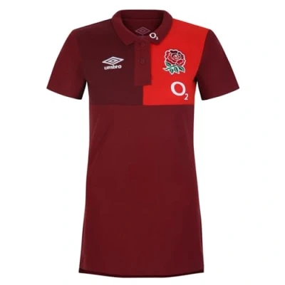 Image of Umbro Womens England Rugby CVC Polo Shirt 2023 2024 Top Red/Scarlet M