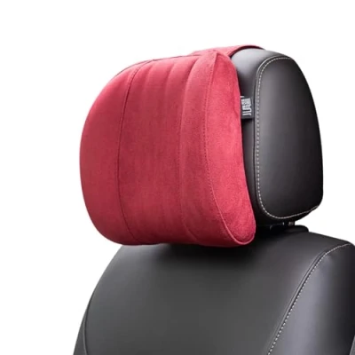 Image of Forbell Car Headrest Neck Pillow Supplies Memory Cotton Accessories Head Rest for Suede (Wine red)