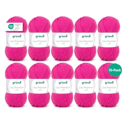 Image of Gründl Pack of 10 Balls, Acrylic, Grundl Lisa Premium uni 50g Pink 04, 10x
