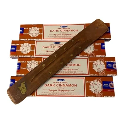 Image of VIE Satya Incense Sticks, 4 Packs x 15g, with Holder, Dark Cinnamon