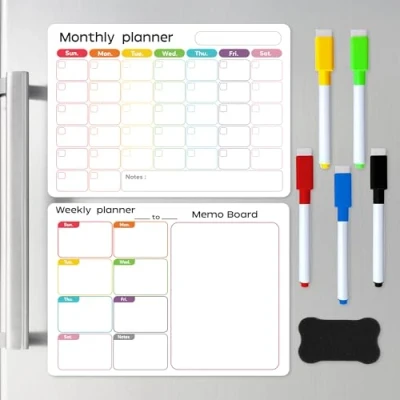 Image of Magnetic Weekly Monthly Planner Whiteboard A3 Calendar for Fridge Dry Erase White Board Meal Shopping List Organising Daily Tasks Business Plans in Offices