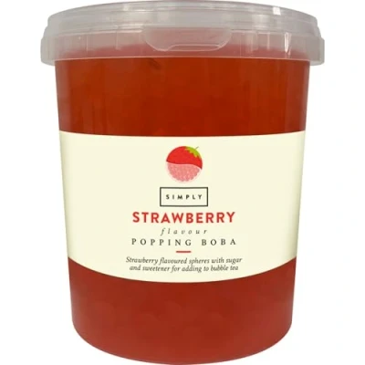 Image of Simply Strawberry Popping Boba, Fruit Juice Flavoured Bursting Boba Pearls for Bubble Tea, Vegan &amp; Halal Friendly, 870g