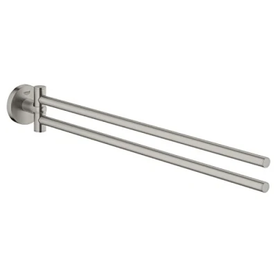 Image of GROHE Essentials Towel Bar (439mm) with Two Swivel Arms German Engineered, Metal In Stainless Steel Look and Concealed Fastening 40371DC1