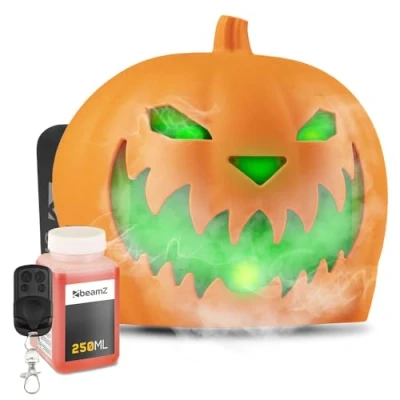 Image of beamz S553L Halloween Fog Machine Pumpkin Smoke Machine, LED Lights, 250ml Fluid, Balloon, Decorations &amp; Props, Fake Pumpkins, No Carving Needed