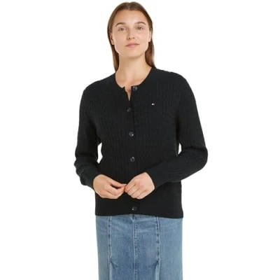Image of Tommy Hilfiger Cable Cardigan Cardigan, Women&#039;s, Size: XXS, Black