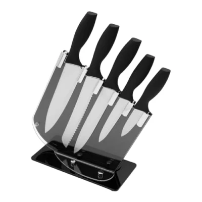 Image of Blackmoor 68099 5 Piece Knife Set with Clear Acrylic Storage Stand/Stainless Steel Knives Soft Grip Handles/Easy Clean Kitchen Accessory