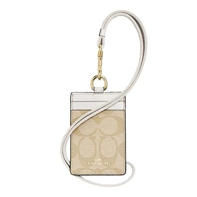 Image of COACH Crossgrain Leather Lanyard Badge ID Holder (IM Light Khaki Chalk)