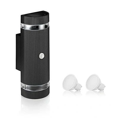 Image of Auraglow PIR Motion Sensor Double Up &amp; Down Outdoor Wall Security Light Black Cool White