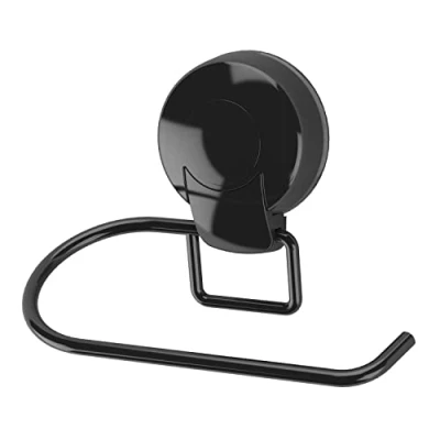 Image of Showerdrape Suction Cup Toilet Roll Holder Wall Mounted Paper Storage For Bathrooms, Kitchen Holder, Black Bathroom Accessories Storing Rolls Storage.