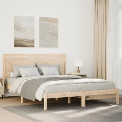 Image of vidaXL Extra Long Solid Pine Bed Frame 140x210 cm, Brown, Modern Design with Headboard and Storage Space
