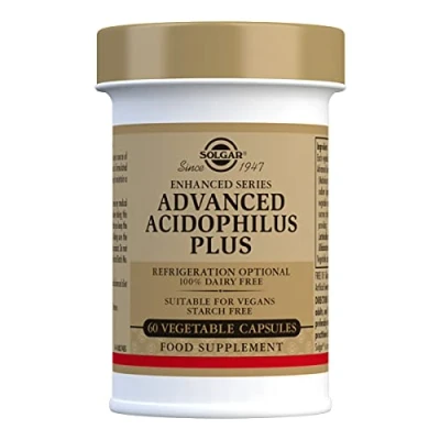 Image of Solgar Advanced Acidophilus Plus Maintain Healthy Bacteria Levels Survives Stomach Acid Microorganisms 60 Vegetable Capsules Pack of 2