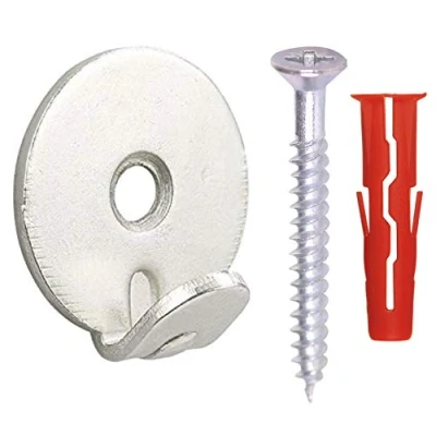 Image of Taskar Heavy Duty Round Picture Hook &amp; Fixings Silver Nickel Plated (3 Pack)