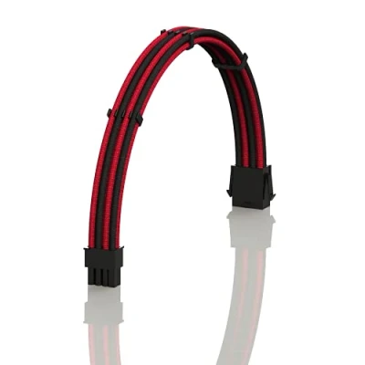 Image of LINKUP AVA 30cm EPS 8 Pin (4+4) CPU ATX Motherboard PSU Power Supply Braided Sleeved Custom Mod PC Extension Cable w/Combs┃Strong &amp; Stiff Design┃Single Pack┃300mm RedBlack